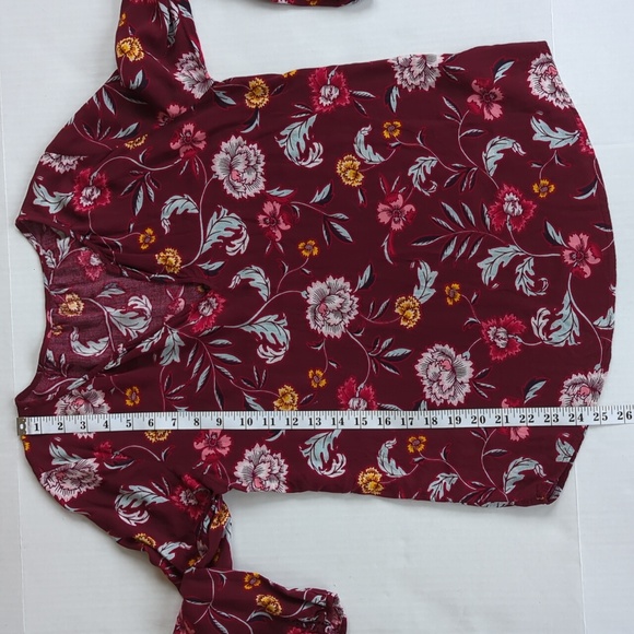 Gap Floral V Open Neck Long Sleeve Blouse S Burgundy Floral - Picture 14 of 14